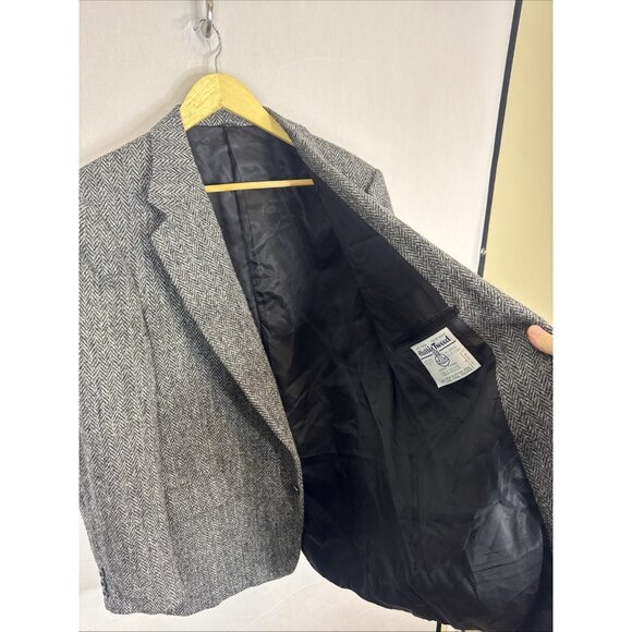 Harris Tweed 44R Sport Coat Herringbone Gray Hand Woven Scotland 100% Wool - Picture 4 of 8